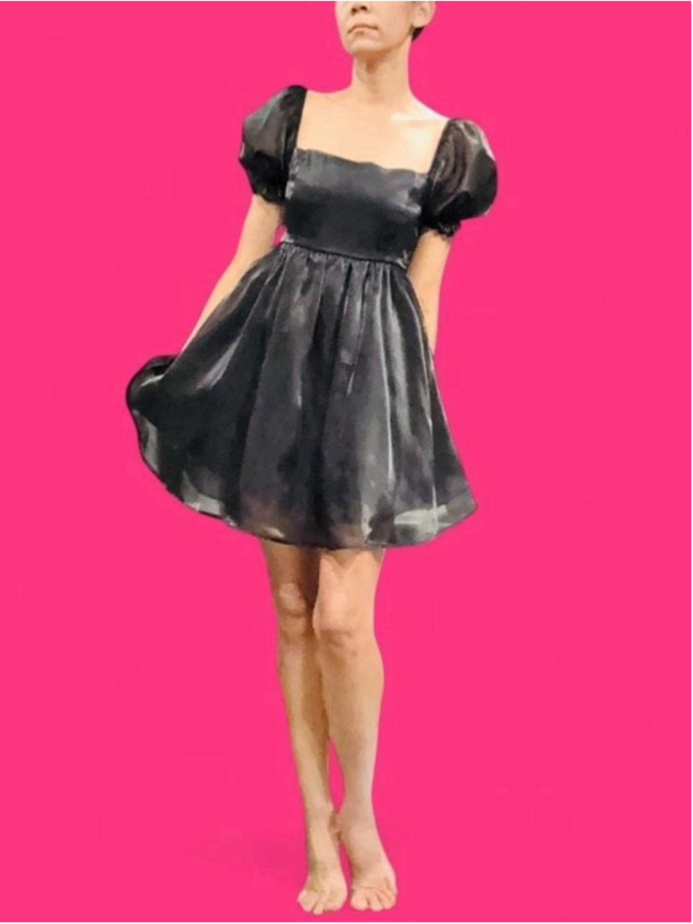 Thirty Thirty Black Organza Puff Sleeve Babydoll Mini Dress Small
